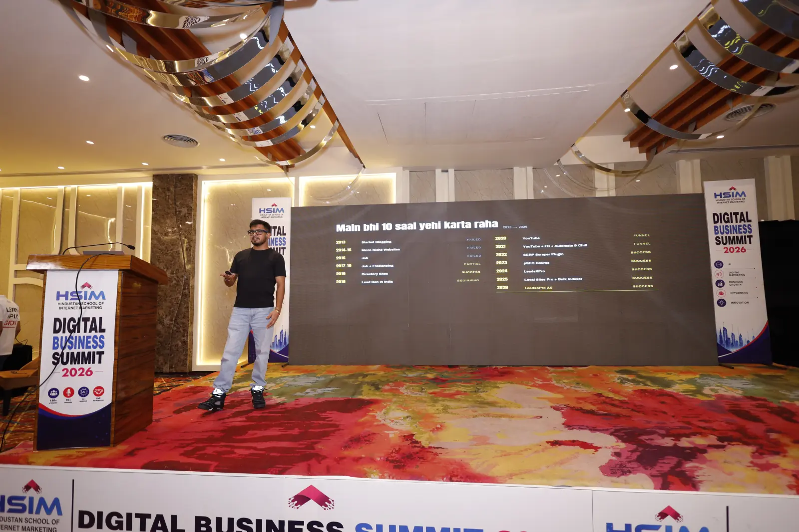 Abhishek Sood speaking on stage at the HSIM Digital Business Summit 2026 in Karnal